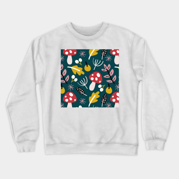 Autumn design with mushrooms and leaves Crewneck Sweatshirt by Montanescu